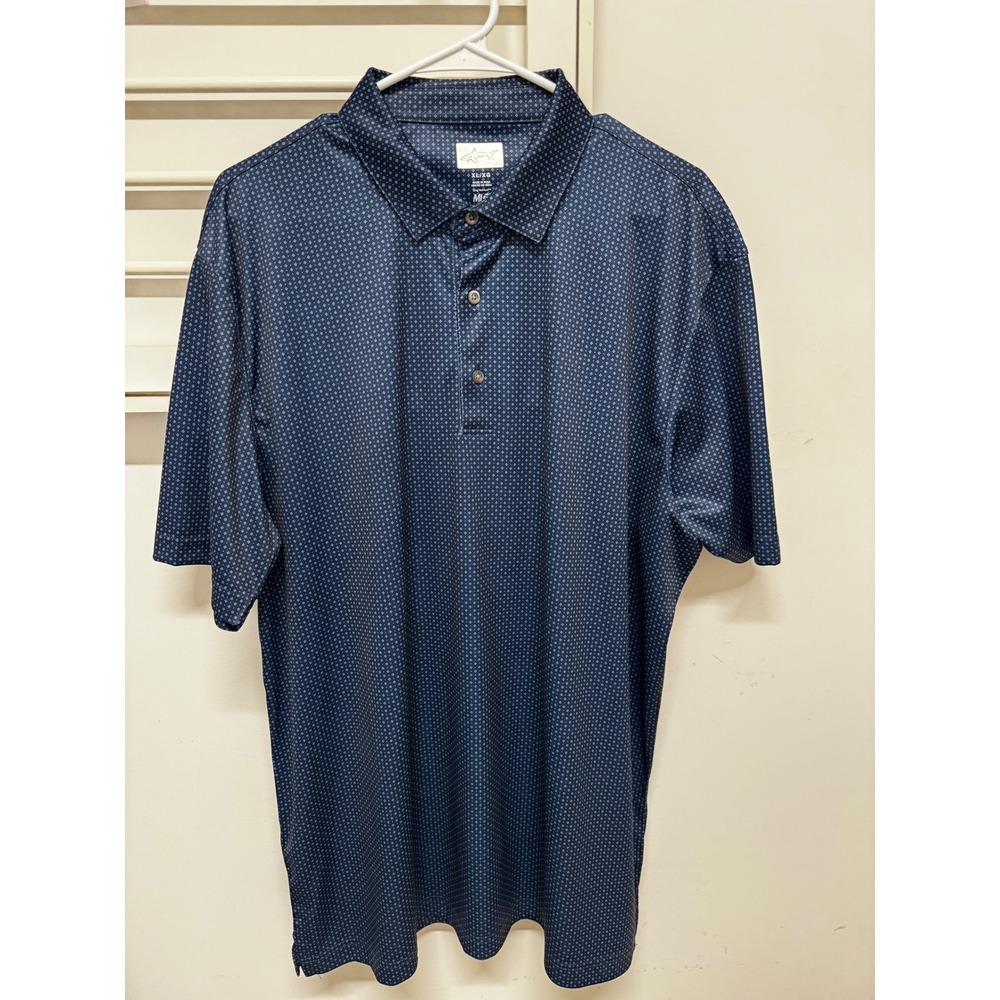Greg Norman Men XL ML75 Play Dry Golf Polo Shirt Navy Blue Geometric Diamond AOP
